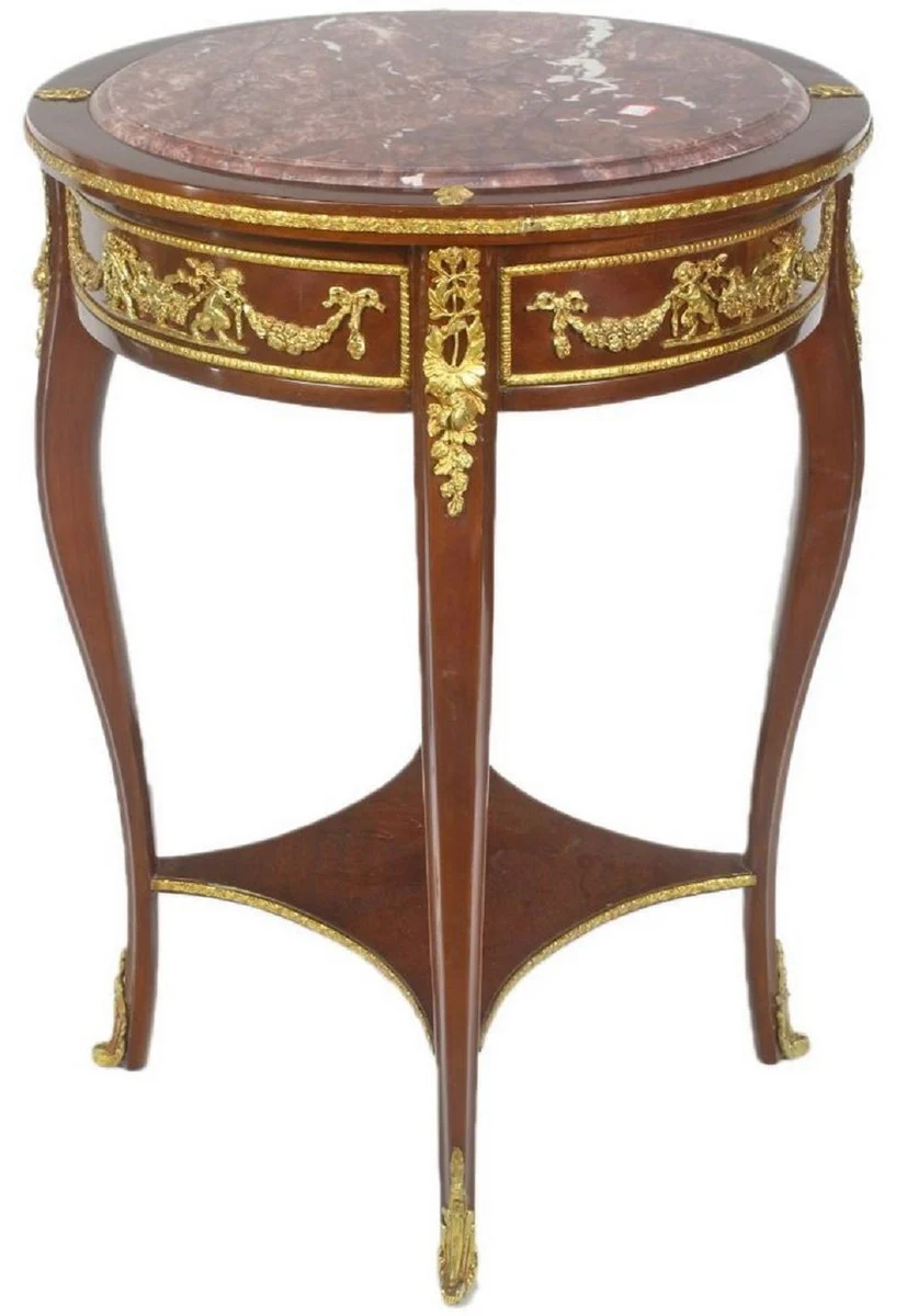 Baroque side table with marble top brown / gold / red Ø 45 x H. 75 cm - Round table in baroque style - Baroque furniture