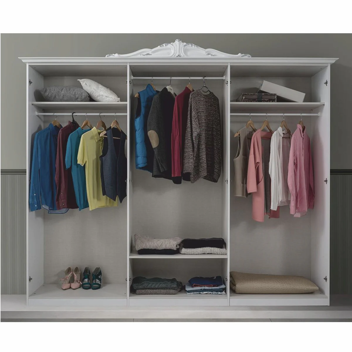 Luxury Baroque Bedroom Cabinet White / Gray 104" - Baroque Bedroom Furniture