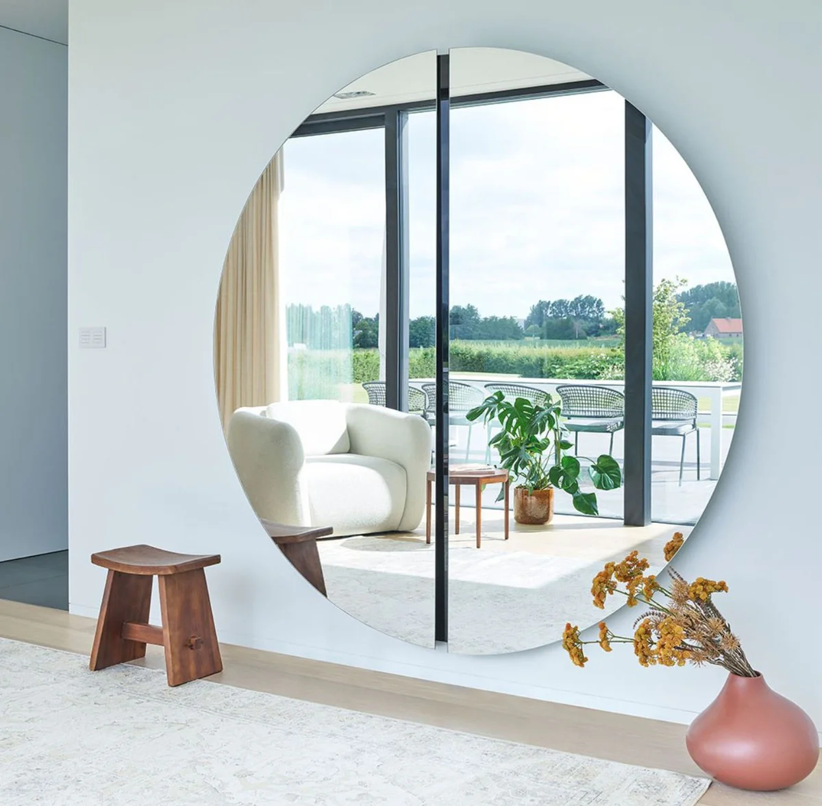 Luxury mirror black 200 x 3.5 x H. 200 cm - Round wall mirror - Living room Hotel Restaurant Boutique mirror