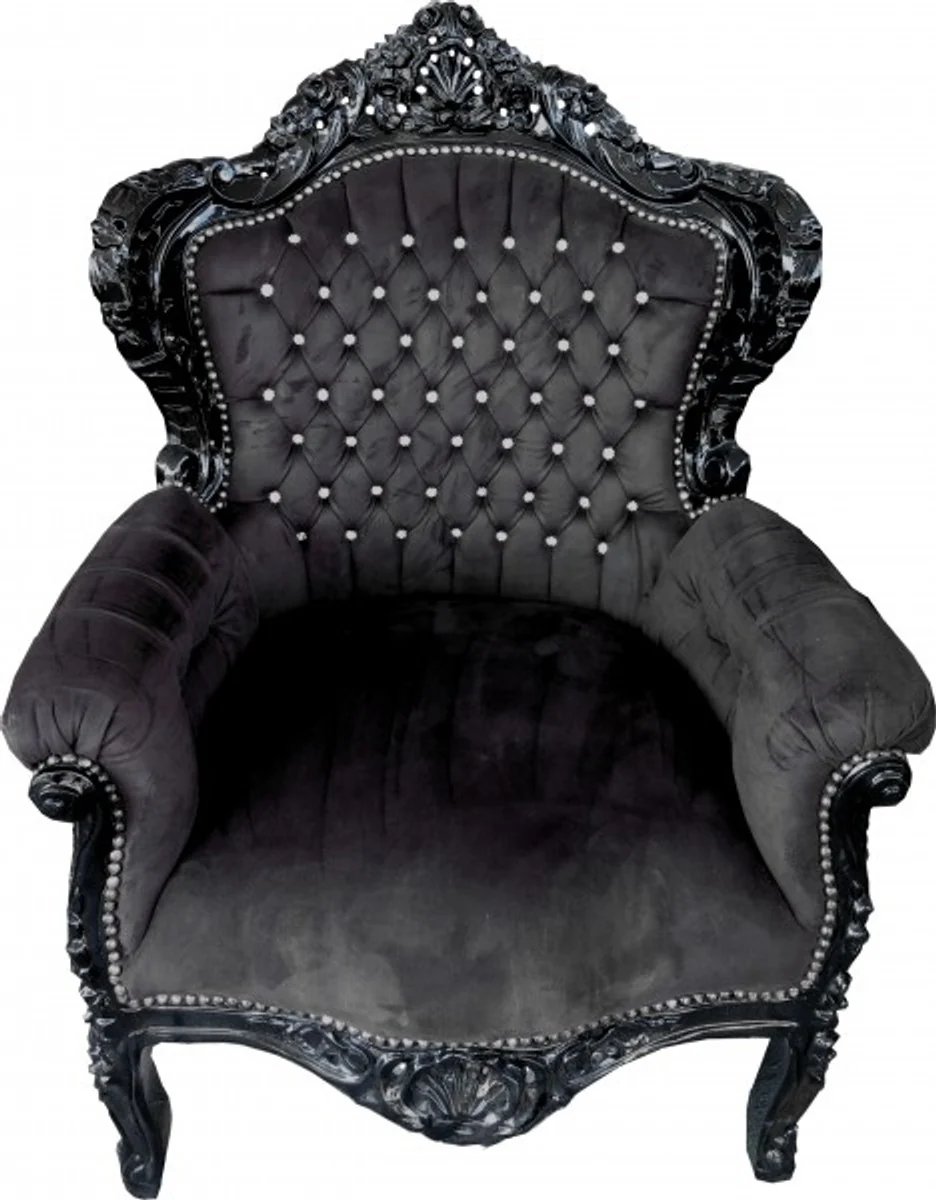 Baroque Armchair King Black / Black with Bling Bling Rhinestones - Furniture Antique Style