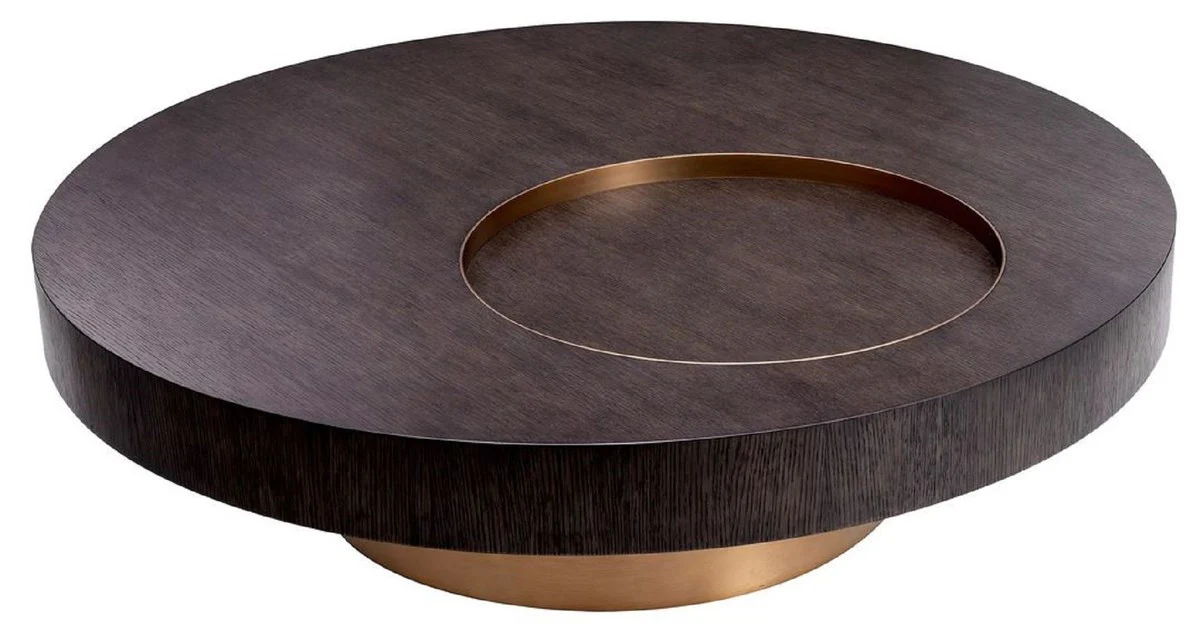 Luxury coffee table mocha / brass Ø 110 x H. 30.5 cm - Round living room table - Living room furniture - Solid wood furniture - Luxury furniture - Luxury furnishings
