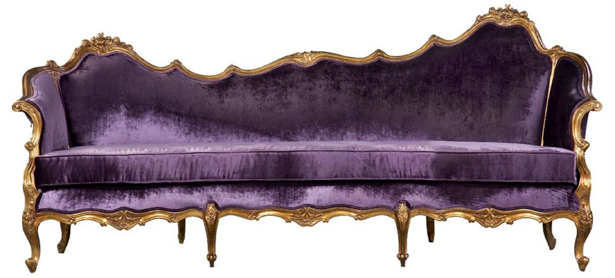Luxury Baroque Velvet Sofa Purple / Gold - Elegant Handmade Living Room Sofa in Baroque Style - Baroque Living Room Furniture - Noble & Magnificent