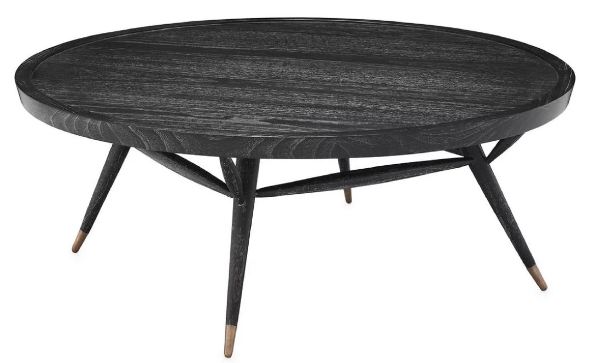 Luxury coffee table black gray / antique brass Ø 100 x H. 38.5 cm - Round solid wood living room table - Luxury living room furniture