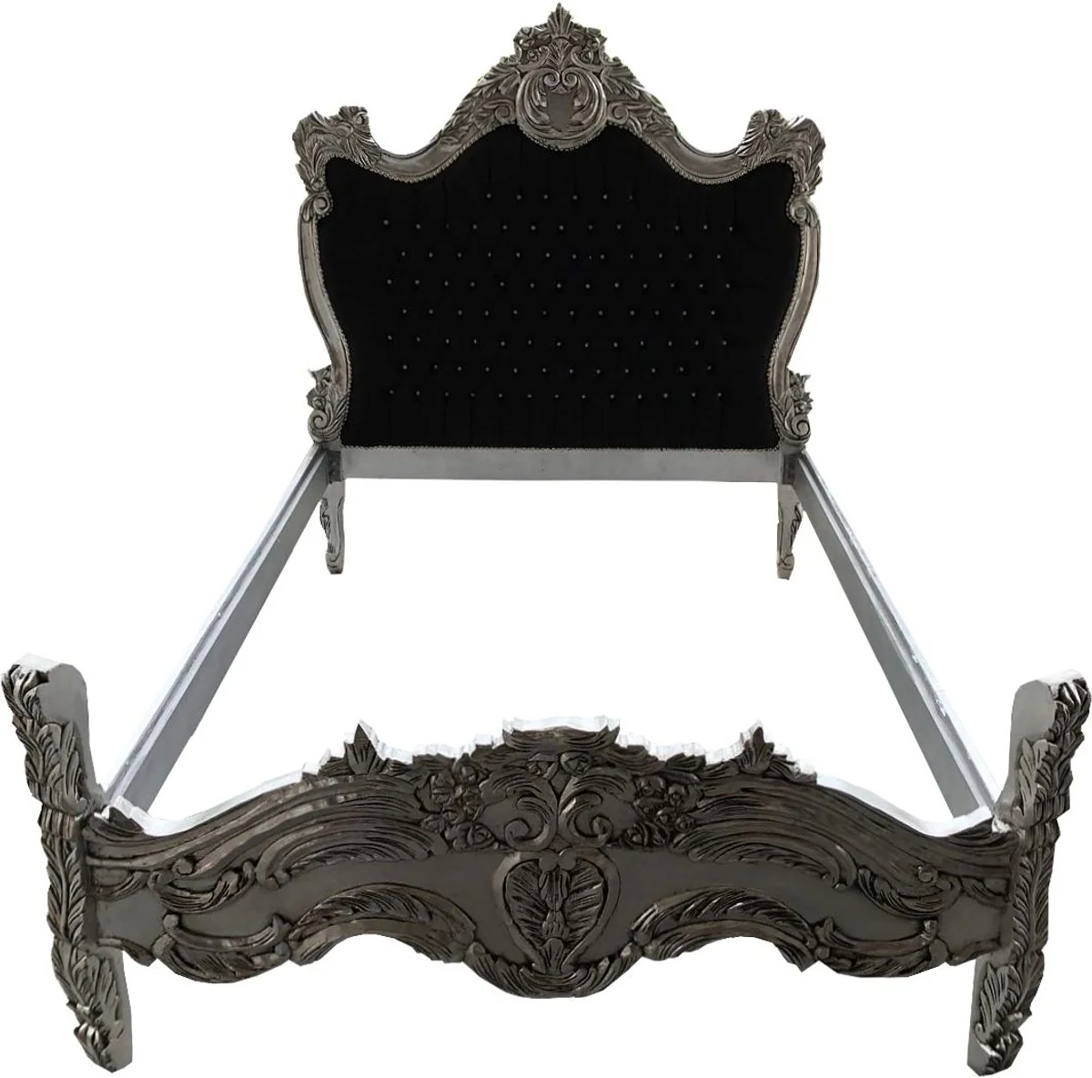 Baroque bed black / silver bling bling glitter stones 140 x 200 cm from the luxury collection by Casa Padrino