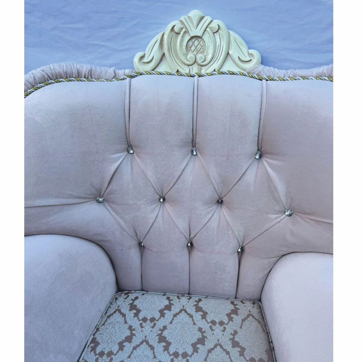 Luxury baroque armchair with glittering stones pink / white - baroque furniture
