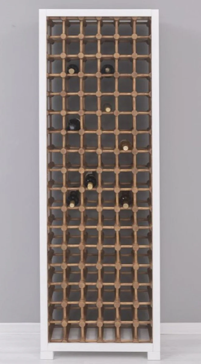 Country house style solid wood wine cabinet white / natural colors 68 x 35 x H. 200 cm - Solid wood wine rack in country house style - Solid wood bar furniture - Country house style bar furniture