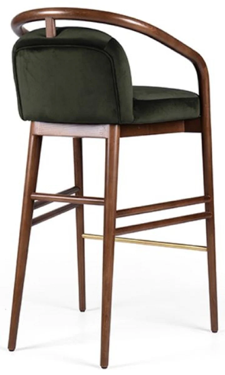 Luxury bar chair with armrests dark green / brown / gold 53 x 50 x H. 91 cm - Padded solid wood bar stool with elegant velvet fabric - Luxury bar furniture