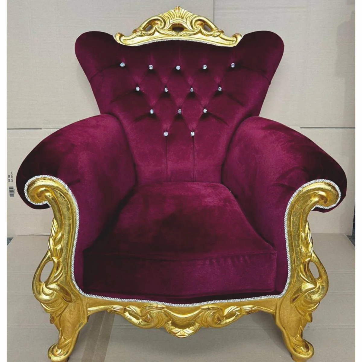 Luxury baroque armchair with glittering stones burgundy red / gold - baroque style furniture