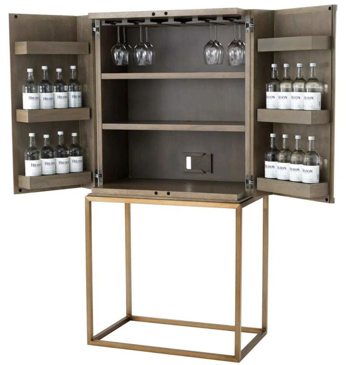Luxury wine cabinet with 2 doors brown / brass 81.5 x 50.5 x H. 168 cm - luxury quality