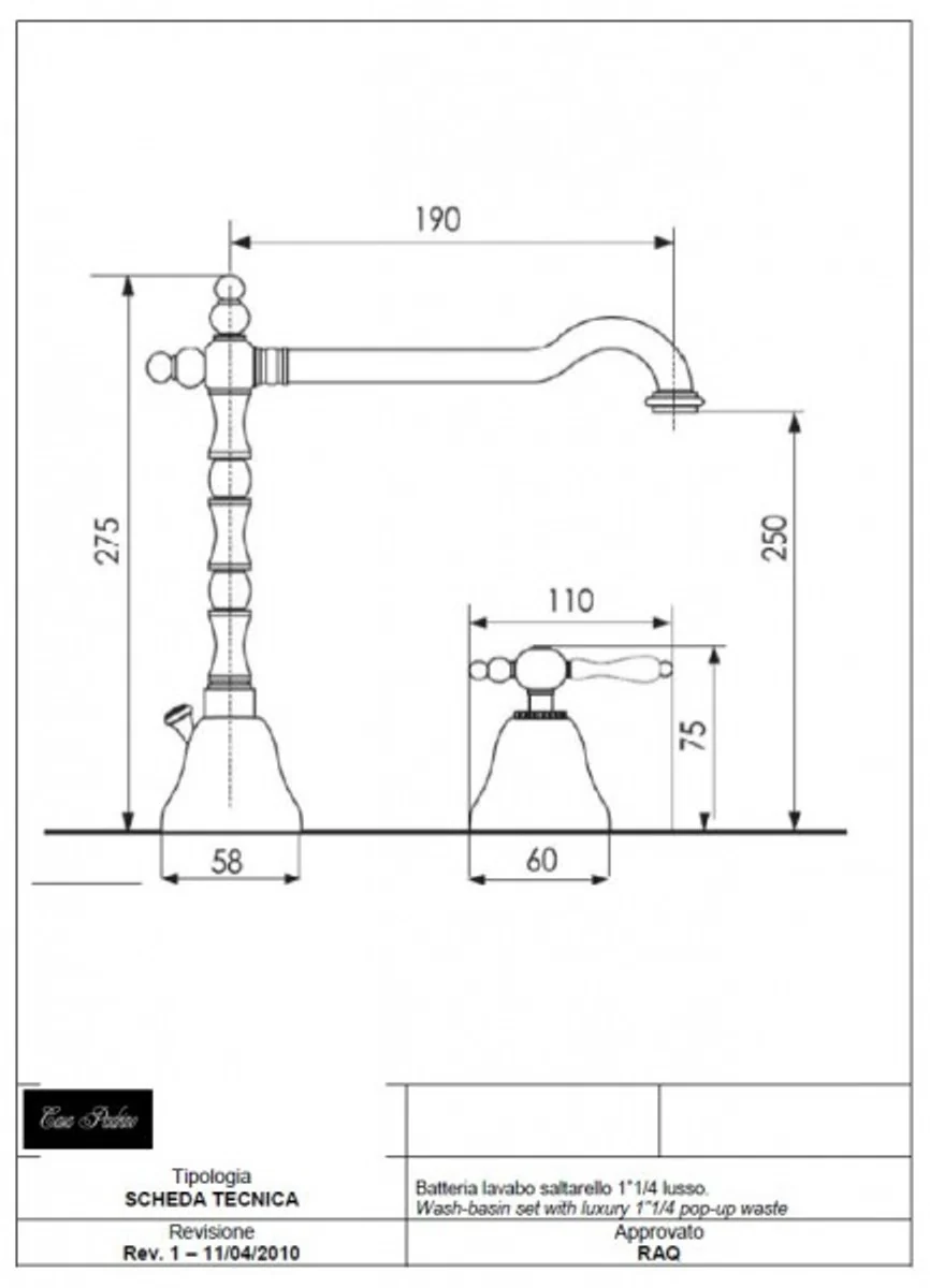 Luxury bathroom accessories - Art Nouveau retro washbasin tap washbasin three-hole mixer old gold / bronze series Milano - Made in Italy