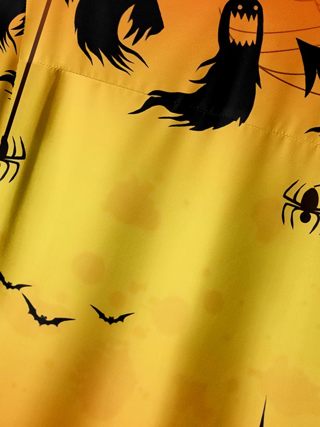 Halloween Bigfoot Chest Pocket Short Sleeve Casual Shirt