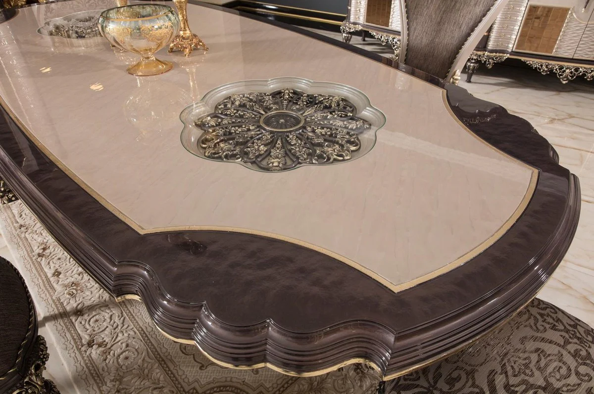 Luxury baroque dining table gray / brown / gold - magnificent solid wood dining room table in baroque style - baroque dining room furniture - noble & magnificent