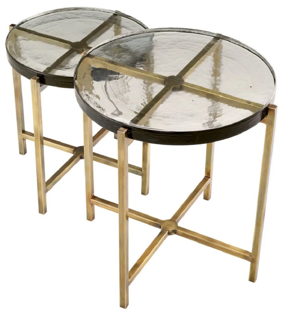 Luxury side table set vintage brass - 2 round stainless steel tables with glass top - living room furniture - hotel furniture - luxury furniture - luxury furnishings - furniture luxury