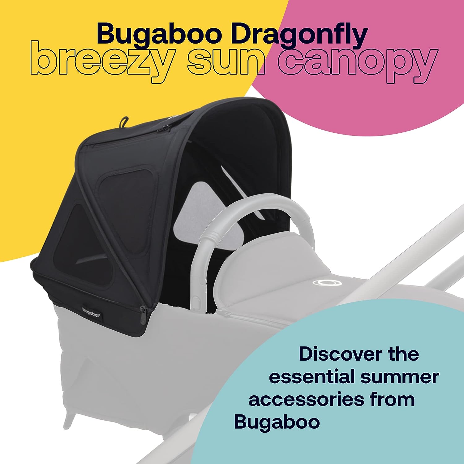 Bugaboo Dragonfly Breezy Sun Canopy Stroller Accessories with UPF 50+ Sun Protection and Ventilation Panels, Midnight Black