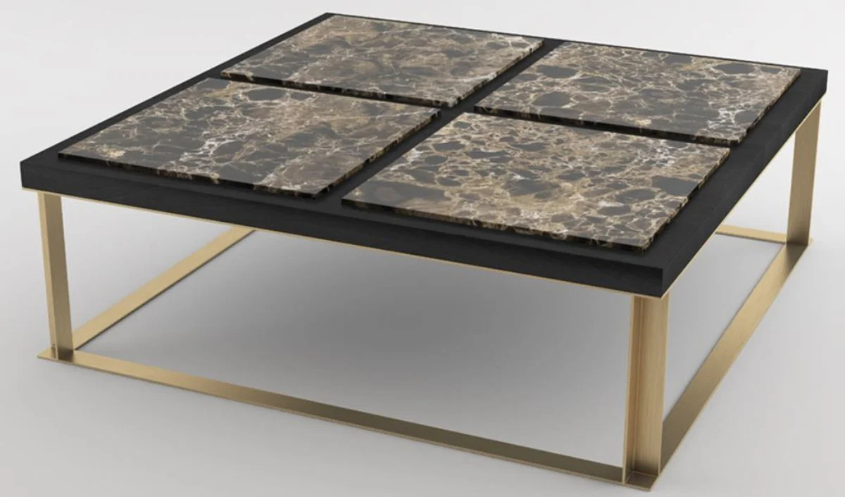 Luxury coffee table black / brown / brass 123 x 123 x H. 40 cm - Modern square living room table with 4 marble tops - Luxury living room furniture