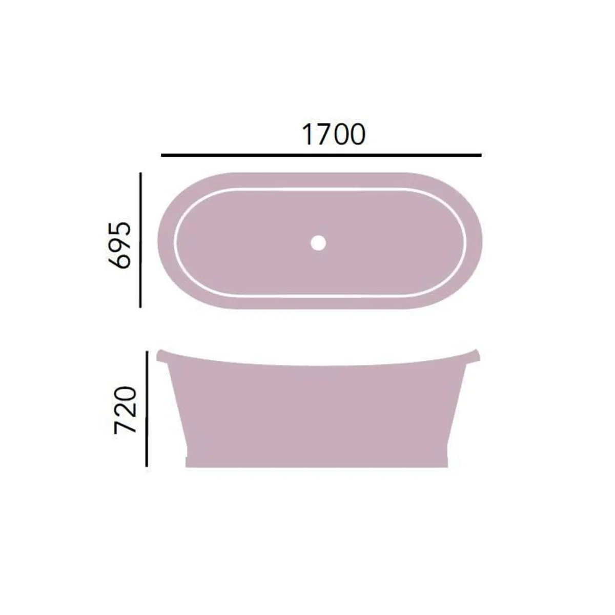 Luxury cast iron bathtub carbon color / white 170 x 68 x H. 69.5 cm - Curved freestanding bathtub - Baroque & Art Nouveau bathroom furniture