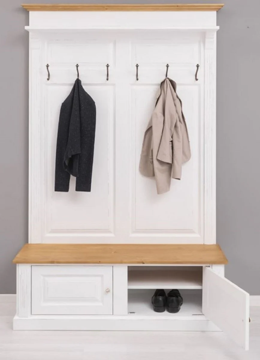 Country house style solid wood wardrobe white / natural colors 140 x 41 x H. 210 cm - wall wardrobe - hallway cabinet - hallway furniture - wardrobe furniture - country house style furniture