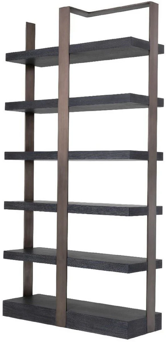 Luxury shelf cabinet black / bronze 120.5 x 40 x H. 230 cm - oak veneer cabinet with stainless steel frame - bookcase - luxury living room furniture