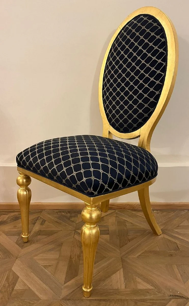 Baroque dining room chair with pattern blue / gold - dining room furniture in the baroque style