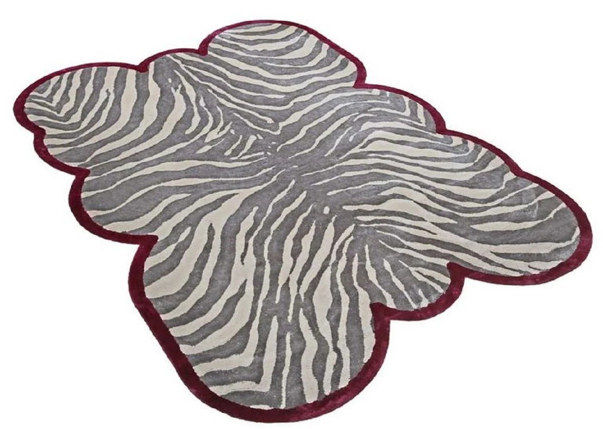 Luxury viscose carpet with zebra design gray / cream / red 160 x 230 cm - living room carpet - modern bedroom carpet - luxury interior - luxury quality