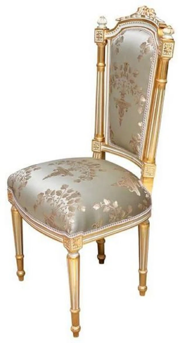Baroque dining room chair silver / white / gold - handmade antique style chair - dining room furniture in baroque style