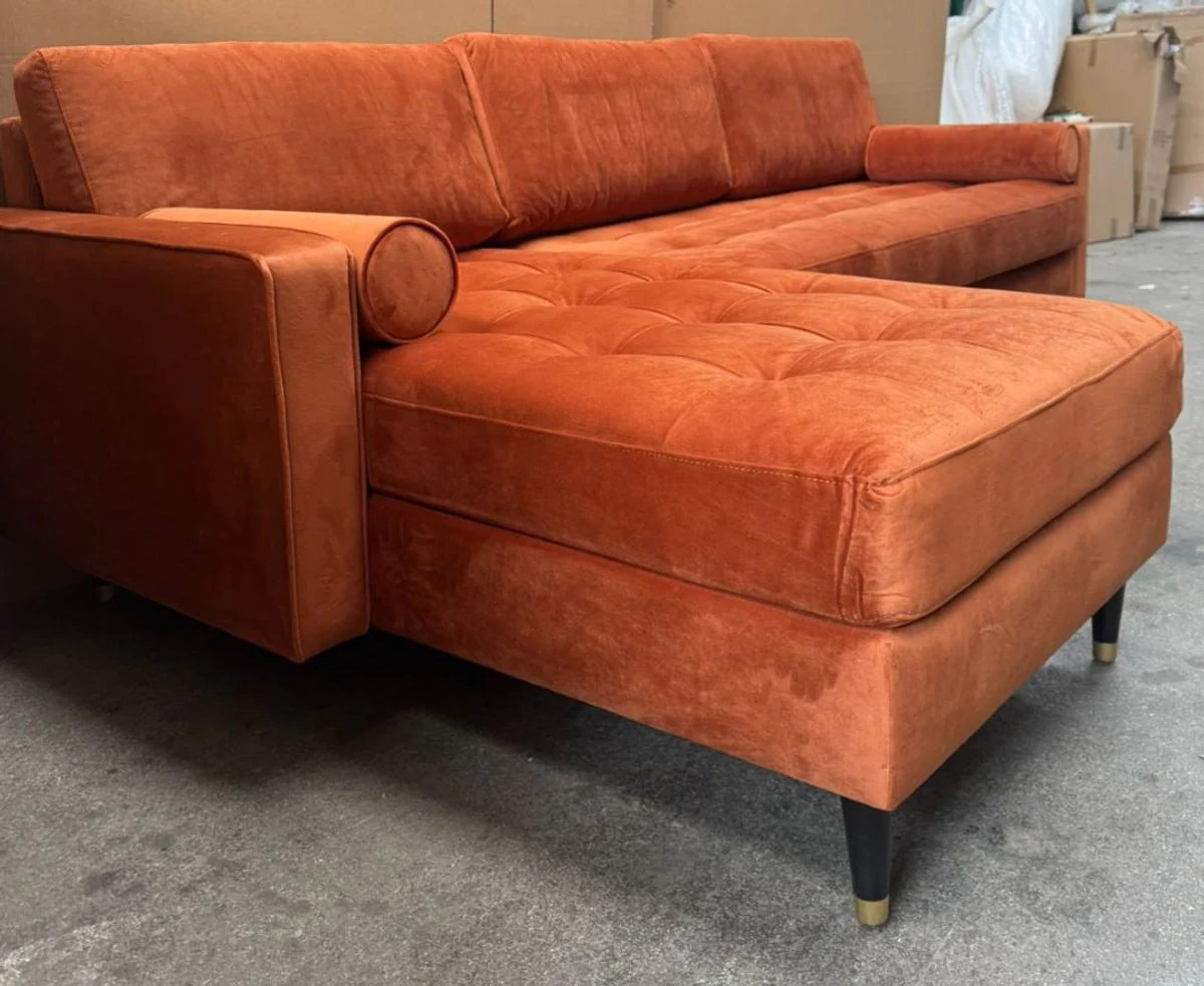 Luxury corner sofa orange / black / brass 265 cm - living room furniture