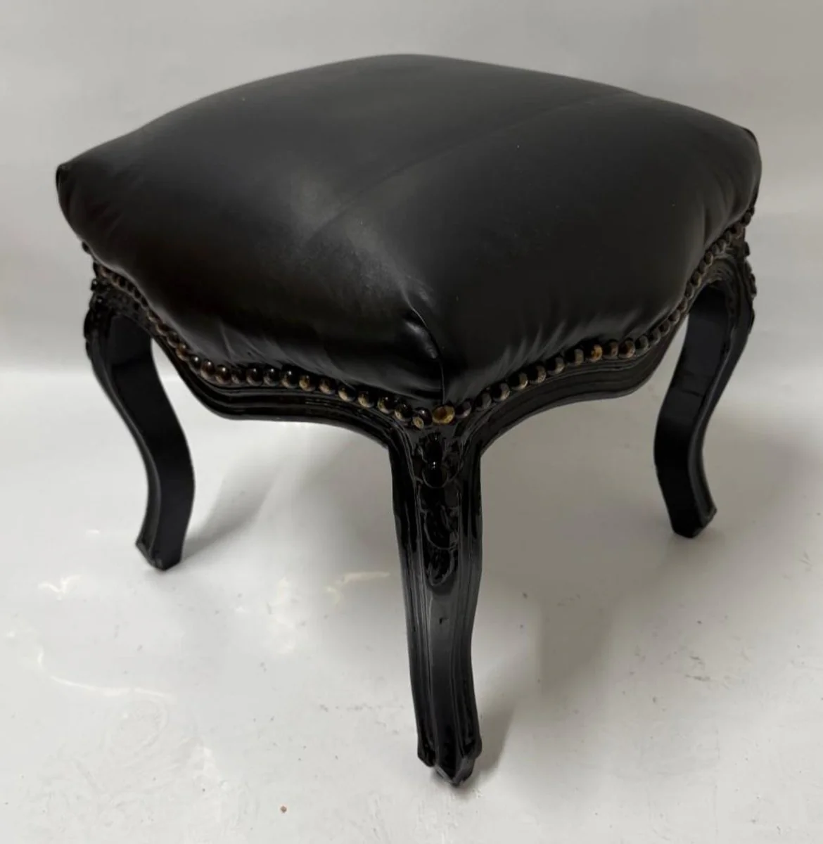 Baroque faux leather footstool black H. 39 cm - baroque style stool
