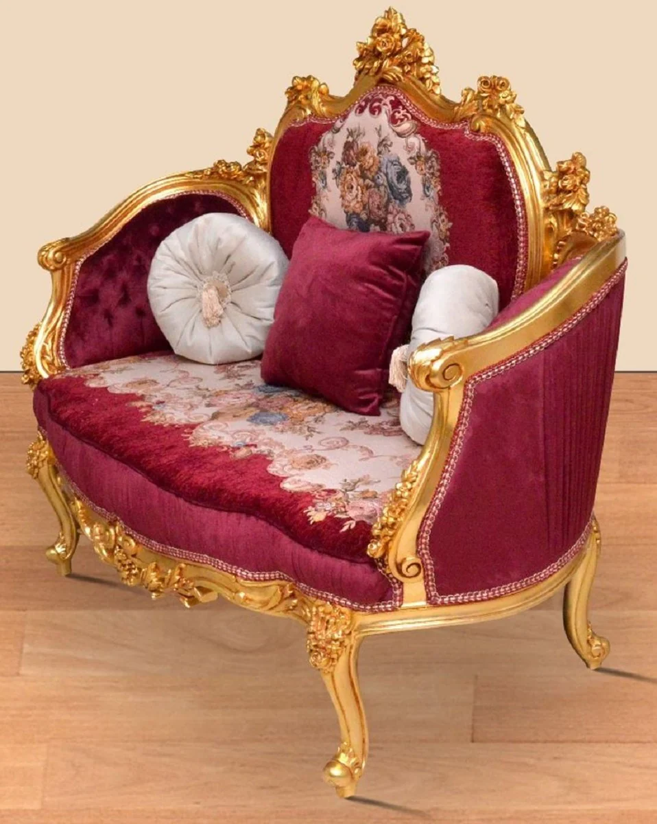 Baroque Sofa Bordeaux Red / Multicolored / Gold - Handmade Living Room Sofa in Baroque Style - Magnificent Baroque Living Room Furniture