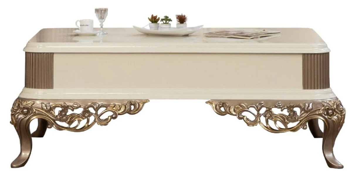 Luxury baroque coffee table white / brown / gold 130 x 92 x H. 50 cm - Magnificent handmade living room table in baroque style - Baroque furniture