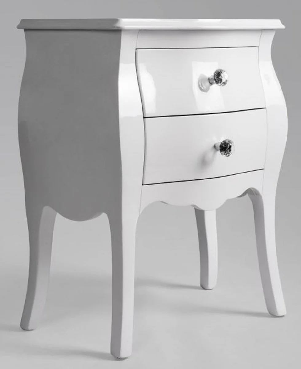 Luxury Baroque nightstand with 2 drawers high gloss white - Handmade Baroque bedside table - Baroque bedroom furniture - Luxury furniture in Baroque style - Baroque furniture
