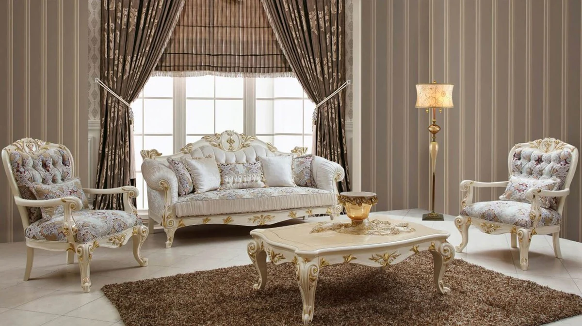 Luxury baroque coffee table cream / gold - magnificent solid wood living room table in baroque style - baroque style living room furniture - luxury furniture in baroque style - baroque furnishings