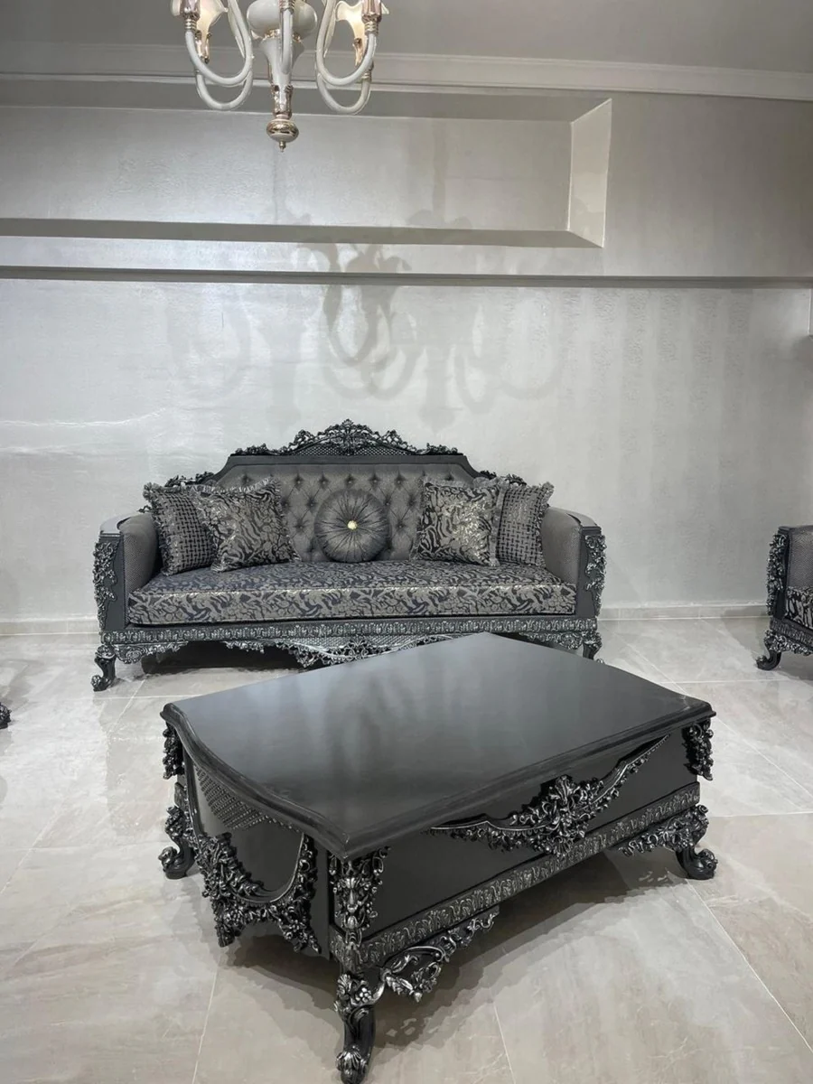 Luxury Baroque coffee table gray / silver - Magnificent living room table in Baroque style - Baroque style living room furniture - Baroque furnishings - Baroque furniture - Luxury furniture in Baroque style