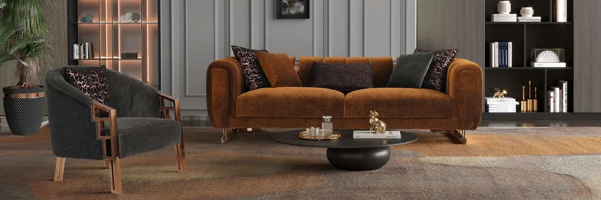 Luxury sofa brown / copper 240 x 100 x H. 60 cm - living room sofa - hotel sofa - living room furniture - hotel furniture - luxury furniture - luxury furnishings