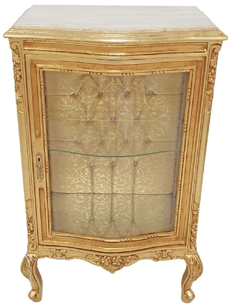 Baroque display cabinet gold / cream - handmade solid wood display cabinet with glittering stones and marble top - living room furniture in baroque style - baroque furniture