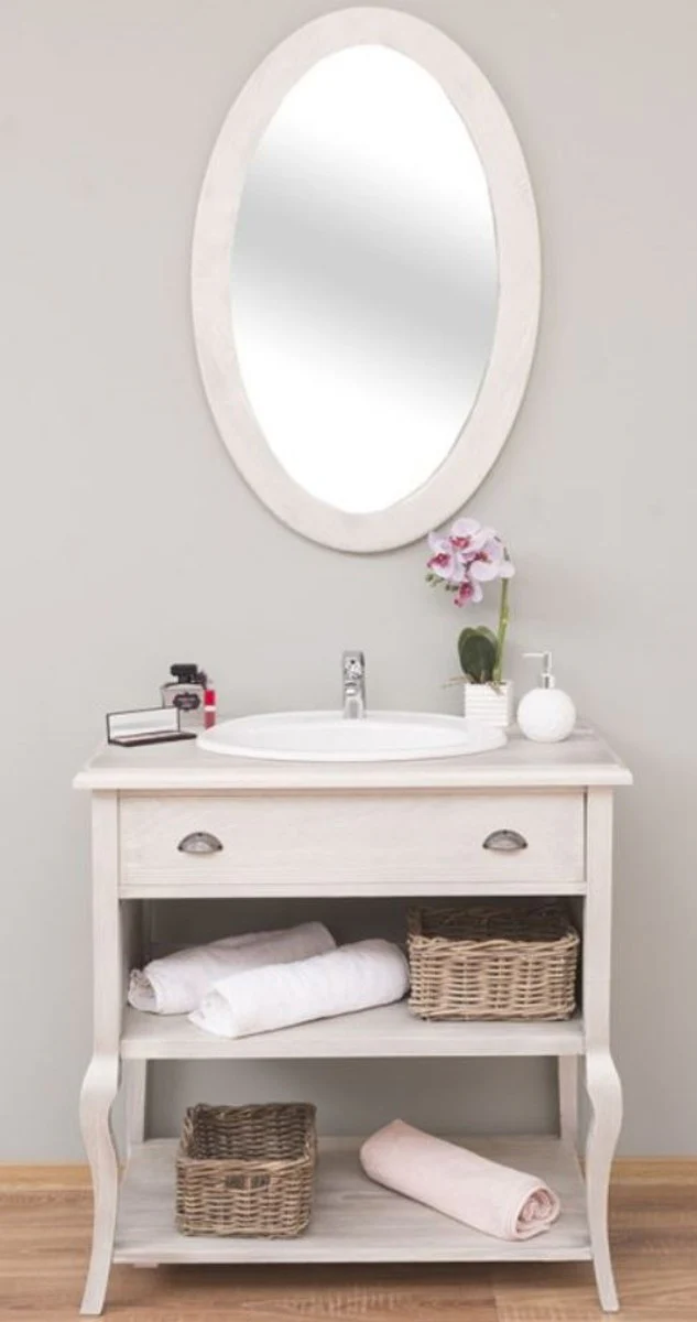 Country house style bathroom set light gray - 1 washbasin with drawer & 1 wall mirror - country house style bathroom furniture