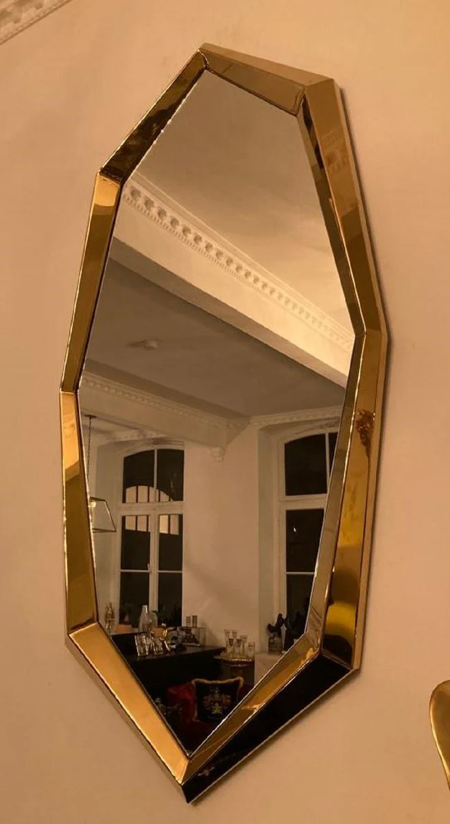 Luxury designer mirror gold 81 x H. 157 cm - Octagonal metal wall mirror - Cloakroom mirror - Living room mirror - Luxury designer furniture - Luxury interior