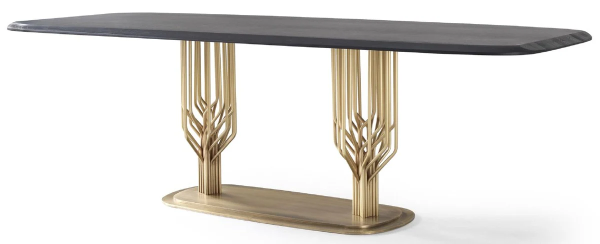 Luxury dining table black / antique brass 240 x 100 x H. 75 cm - Dining room table with solid wood table top - Dining room furniture - Luxury furniture - Luxury dining room furnishings