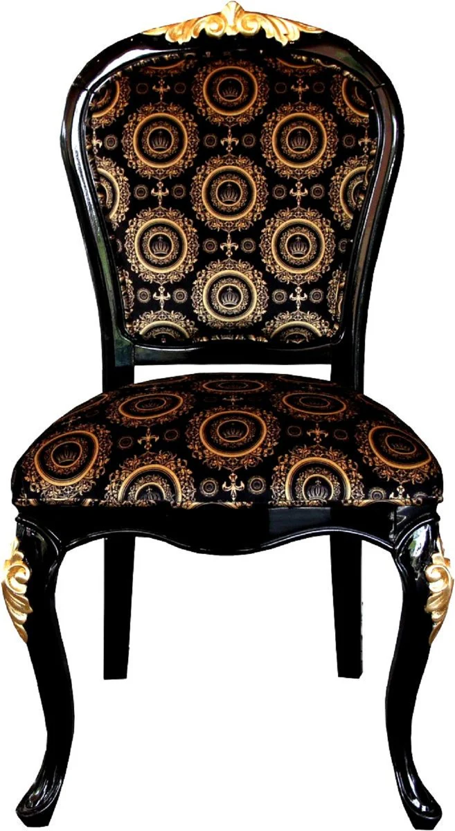 Pompöös by Luxury Baroque Dining Room Chairs with Crown Black / Gold - Pompöös Baroque Chairs designed by Harald Glööckler - 4 Dining Room Chairs - Baroque Dining Room Furniture