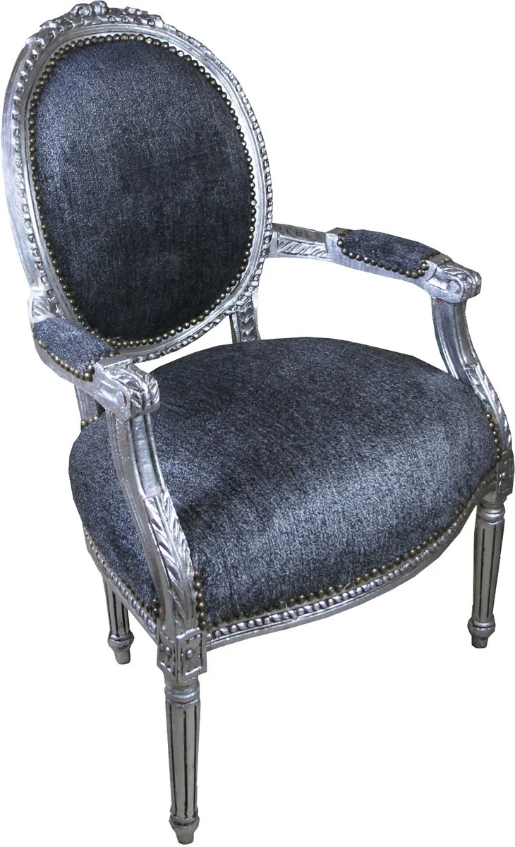 Baroque Medallion Salon Chair Gray / Antique Silver - Furniture Antique Style