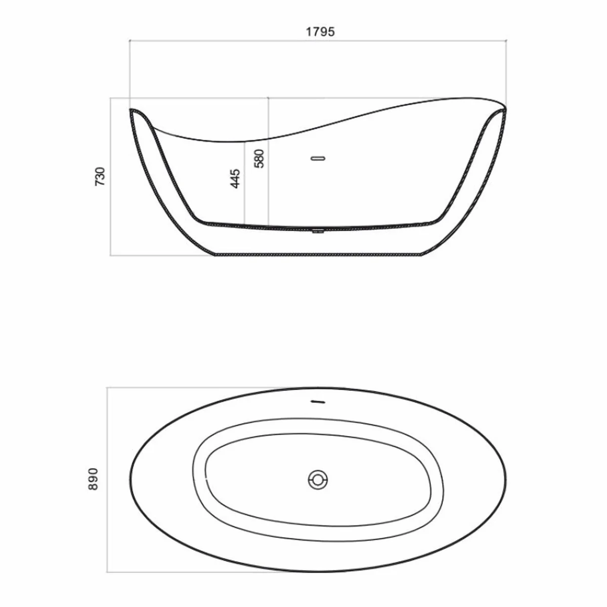 Freestanding luxury bathtub matt black / high gloss black 179.5 cm