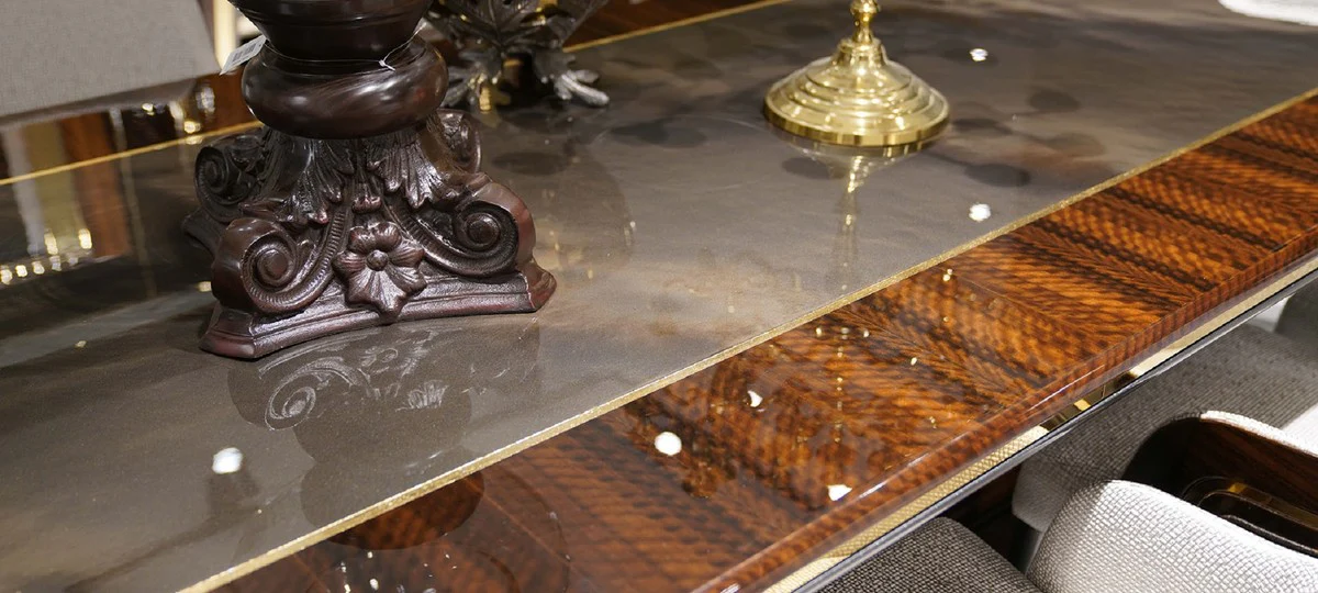 Luxury dining table gray / brown / gold 350 x 112 x H. 70 cm - Rectangular solid wood kitchen table - Dining room furniture - Luxury furniture - Luxury collection