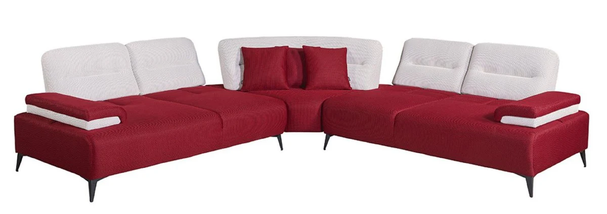 Luxury corner sofa Bordeaux red / white / gray 310 x 310 cm - living room sofa
