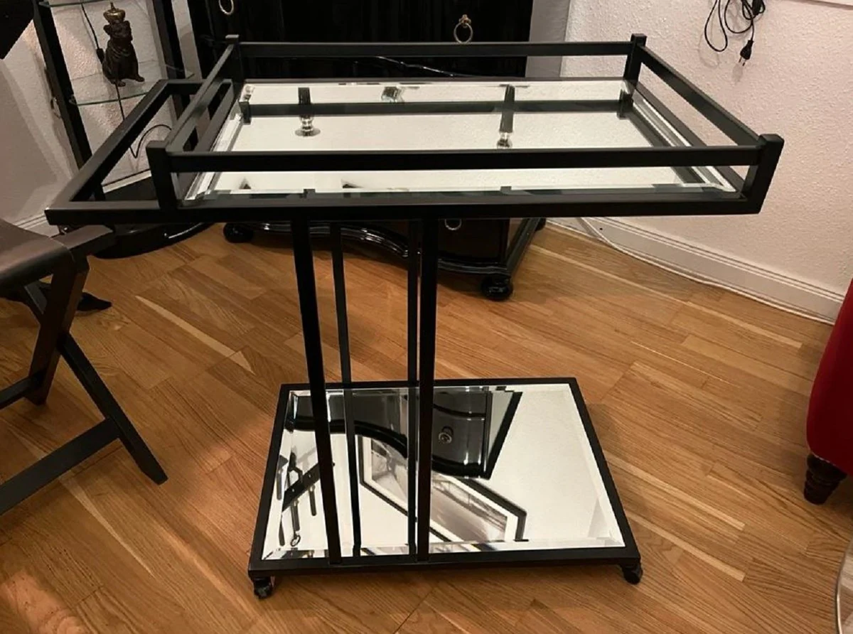 Luxury serving trolley black 78 x 46 x H. 79 cm - Hotel Restaurant Gastronomy Trolley - Luxury Hotel Restaurant Gastronomy Accessories - Luxury Furniture
