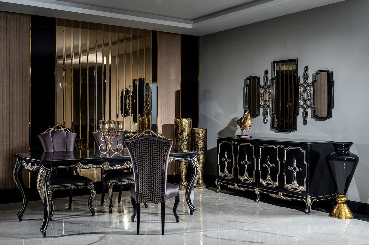 Luxury Baroque Dining Room Set Purple / Black / Gold - 1 Dining Table & 6 Dining Chairs - Baroque Dining Room Furniture - Noble & Magnificent