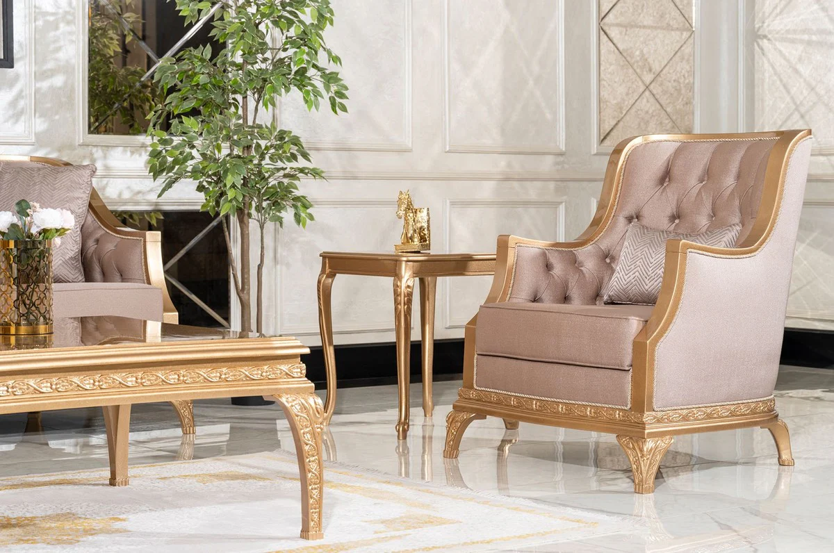 Luxury Baroque Side Table Gold - Square Solid Wood Table in Baroque Style - Luxury Living Room Furniture in Baroque Style - Baroque Furniture - Noble & Magnificent