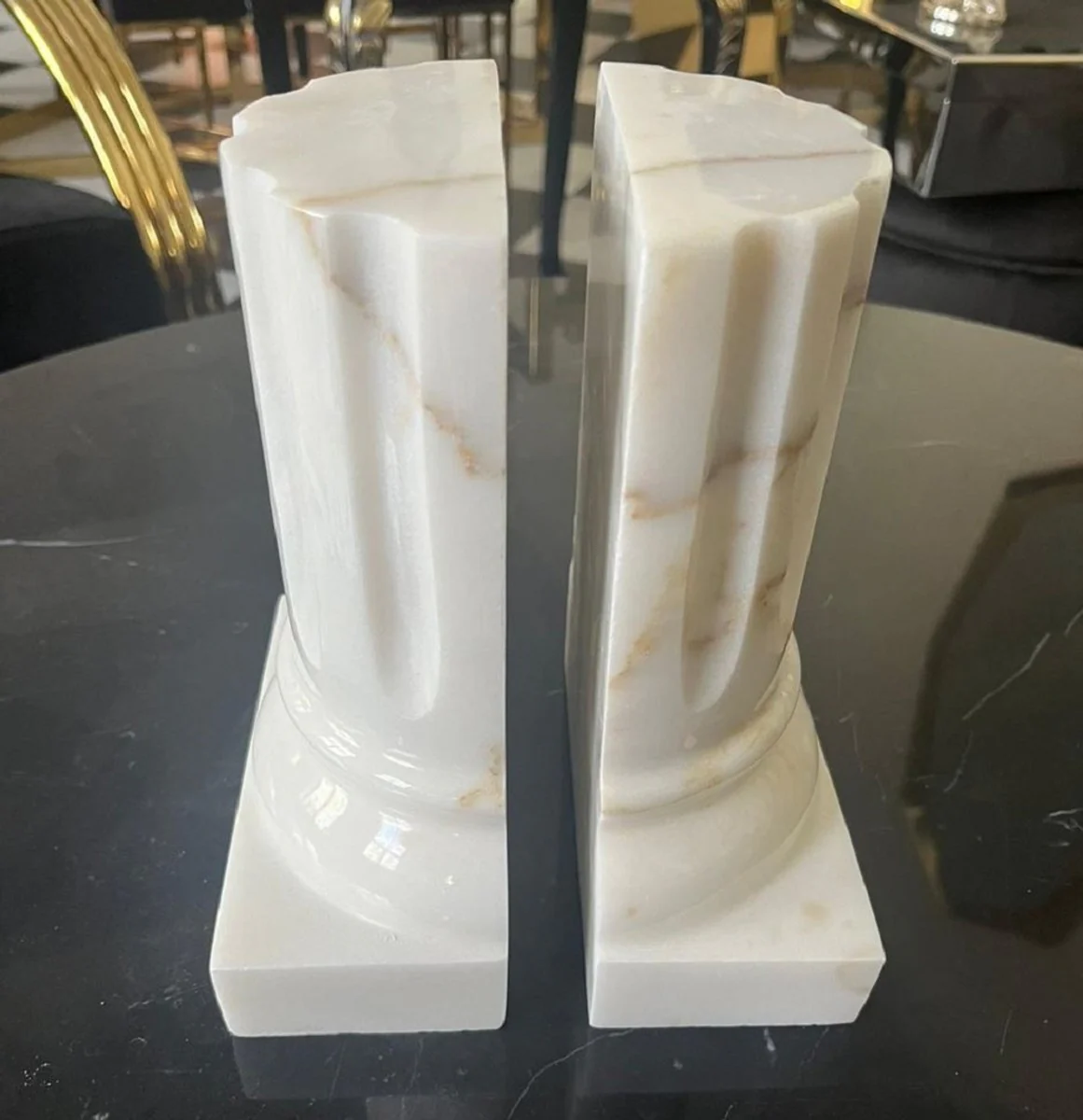 Luxury Marble Bookend Set Baroque Columns White H. 21 cm