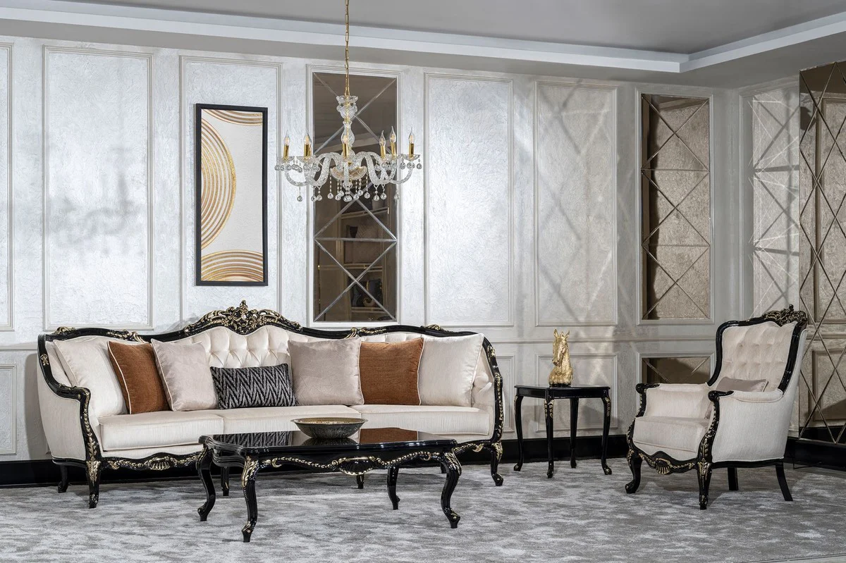 Luxury Baroque Coffee Table Black / Gold - Handcrafted Solid Wood Living Room Table in Baroque Style - Living Room Furniture in Baroque Style - Baroque Furniture - Noble & Magnificent