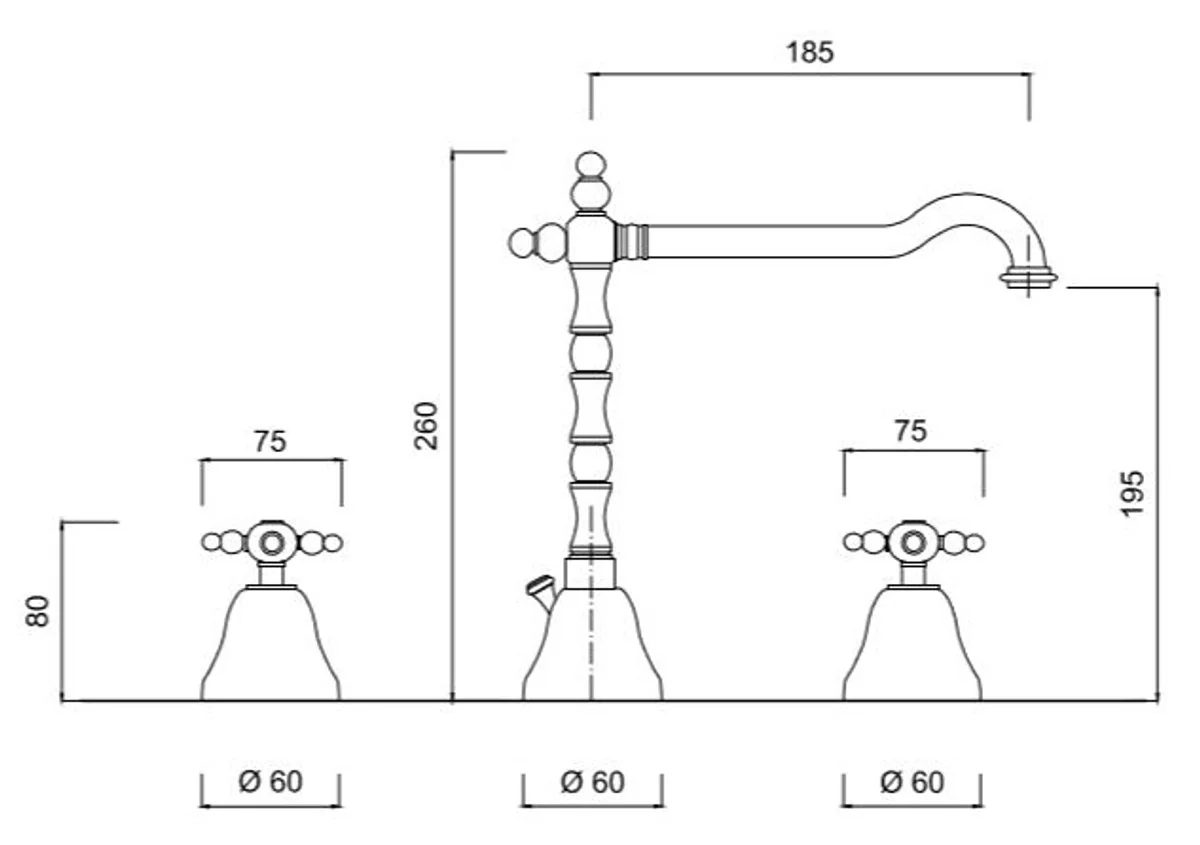 Art Nouveau retro three-hole basin mixer silver - luxury bathroom basin mixer