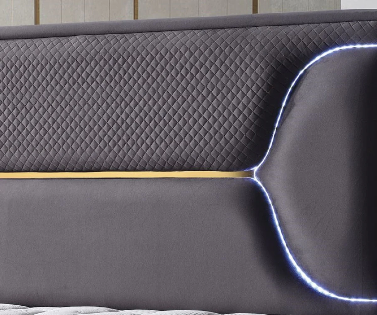 Luxury double bed purple / white / gold 180 x 200 cm - solid wood bed with LED lighting and mattress - bedroom furniture - hotel furniture - luxury furniture - luxury furnishings