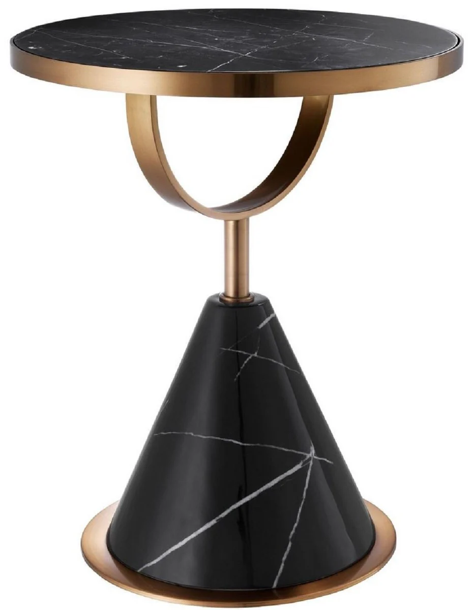 Luxury stainless steel side table with artificial marble black / copper color Ø 49.5 x H. 60.5 cm - living room furniture